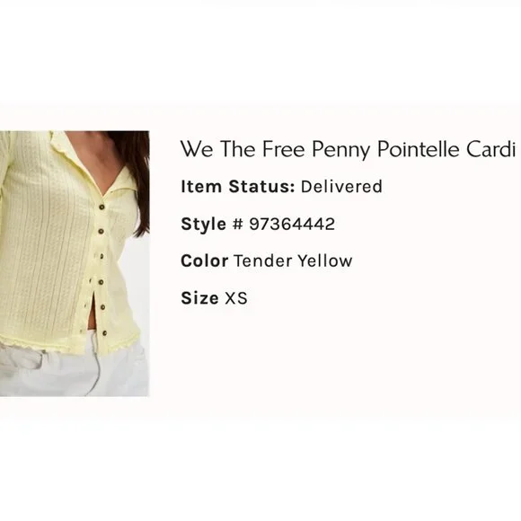 Free People We The Free Penny Pointelle Cardi Tender Yellow - Picture 4 of 4